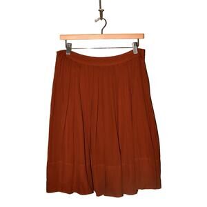 TALBOTS $129 Rich Brown Lined Silk Pleated Knee Length Skirt Size‎ 8